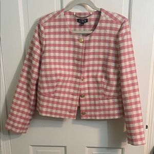 NWT J. Crew Women's Pink and White Gingham Blazer Size 12